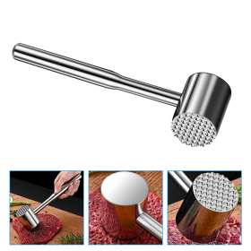 Meat Masher Tool Cube Steak Maker Meat Beater Hammer Pork Metal Hammer Meat Stainless Steel Bbq Meat Hammer - Silver - 25x6cm