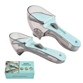 2pcs Adjustable Measuring Cups And Spoons; Plastic Scoop Measuring Cup With Magnetic; For Dry And Liquid Ingredient; Kitchen Tools - Light Blue