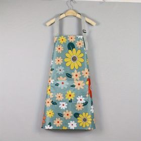 1pc Oil-proof And Waterproof Apron; Floral Pattern Kitchen Cooking Apron With Pocket - Green