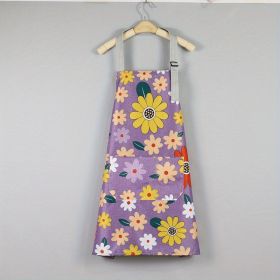 1pc Oil-proof And Waterproof Apron; Floral Pattern Kitchen Cooking Apron With Pocket - Purple