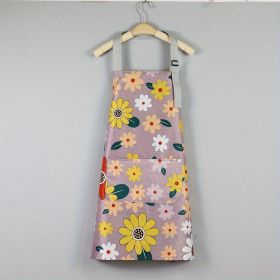 1pc Oil-proof And Waterproof Apron; Floral Pattern Kitchen Cooking Apron With Pocket - Pink