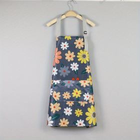 1pc Oil-proof And Waterproof Apron; Floral Pattern Kitchen Cooking Apron With Pocket - Coffee