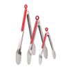 Stainless Steel Kitchen Tongs Set of 3, Locking Metal Food Tongs Non-Slip Grip - Red