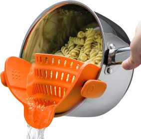 Kitchen Snap N Strain Pot Strainer and Pasta Strainer - Adjustable Silicone Clip On Strainer for Pots, Pans, and Bowls - Gray - orange