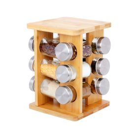 Round Revolving Seasoning Rack with 12 Jars, Countertop Spice Rack Kitchen Organizer - Brown