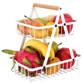 2 Tier Fruit Basket Countertop Fruit Vegetable Basket Bowl for Kitchen02 - White