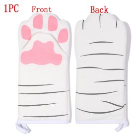 1PC 3D Cartoon Animal Cat Paws Oven Mitts Long Cotton Baking Insulation Gloves Microwave Heat Resistant Non-Slip Kitchen Gloves - 1pc 3