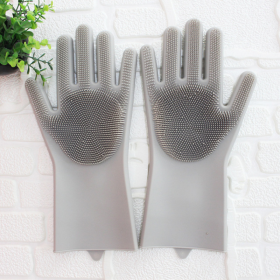 1 Pair Dishwashing Cleaning Gloves Magic Silicone Rubber Dish Washing Glove For Household Scrubber Kitchen Clean Tool Scrub - gray - 1 Pair