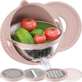 4 in 1 Colander with Mixing Bowl Set Food Strainers and Colanders Set for Kitchen - Pink