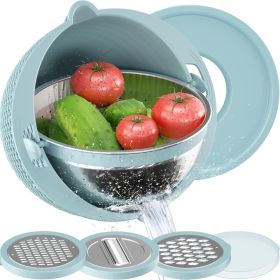 4 in 1 Colander with Mixing Bowl Set Food Strainers and Colanders Set for Kitchen - Blue