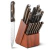 15 Pieces Stainless Steel Knife Block Set with Ergonomic Handle - Silver + Brown