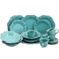 Elama Fleur De Lys 20-Piece Dinnerware Set in Turquoise - ELM-FLEURDELYS-TURQUOISE