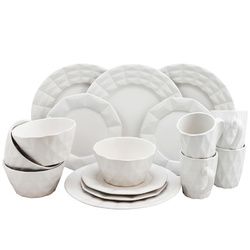 Elama Retro Chic 16 Piece Glazed Stoneware Dinnerware Set in White - ELM-RETROCHIC-WHITE