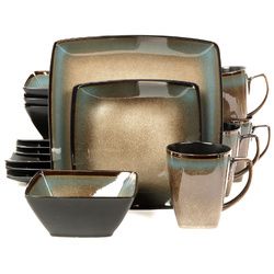 Gibson Elite Tequesta 16-Piece Square Dinnerware Set, Taupe - 92131.16