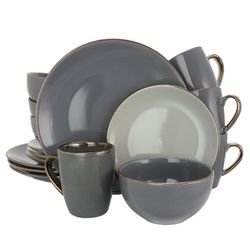 Elama Tahitian Grand 16 Piece Stoneware Dinnerware Set in Gray - EL-TAHITIANGRAND