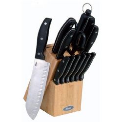 Oster Granger 14 Piece Stainless Steel Cutlery Set with Black Handles and Wooden Block - 69529.14