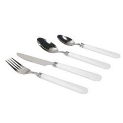 Gibson Sensations II 16 Piece Stainless Steel Flatware Set with White Handles and Chrome Caddy - 53382.16