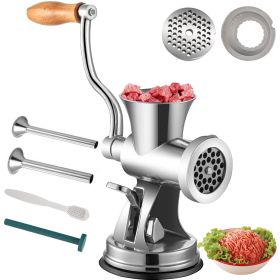 Multifunctional Crank Meat Grinder Manual 304 Stainless Steel Hand Operated Meat Grinder  - Silver - 7"