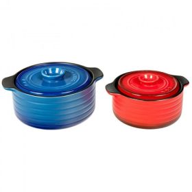 Exquisite Craft Design Ceramic Pot Cookware 2 Pieces Set  - Blue and Red - Ceramic