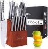 Kitchen Knife Set;  15 Piece Knife Sets with Block Chef Knife Stainless Steel Hollow Handle Cutlery with Manual Sharpener - Original knife holder