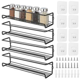 4Pcs Wall Mount Spice Racks Seasoning Herb Jar Holder Organizer Kitchen Pantry Door Storage Shelf - Black