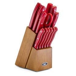 Oster Evansville 14 Piece Stainless Steel Cutlery Set with Red Handles - 81011.14