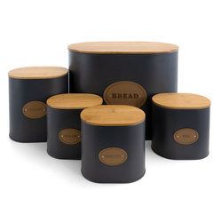 MegaChef Kitchen Food Storage and Organization 5 Piece Canister Set in Grey with Bamboo Lids - MG-446