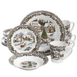 Gibson Home Christmas Toile 16 Piece Dinnerware Set - 105979.16