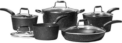 8 Piece Black Speckled Aluminum Nonstick Cookware Set - black - cast aluminum