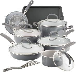 13 Piece Gray Shimmer Aluminum Nonstick Cookware Set - grey - cast aluminum