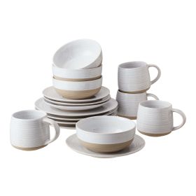 Artisanal Clay Stoneware 16-Piece Dining Set - White