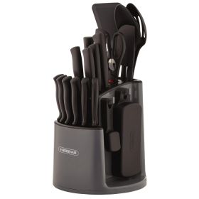 Classic 30 Piece Spin N Store Rotating Carousel Stainless Steel Cutlery and Tool Set Gray - black