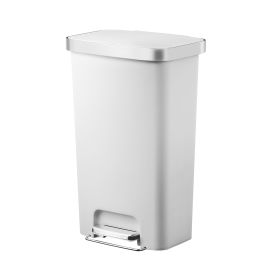 11.9 Gallon Trash Can, Plastic Step-on Kitchen Trash Can, White - white