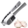 Garlic Press & Slicer 2 in 1 - Aluminium Garlic & Ginger Mincer and Slicer - with Slicing and Grinding - Kitchen Cooking Tools - Silver