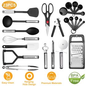 23Pcs Kitchen Utensil Set Stainless Steel Nylon Heat Resistant Cooking Utensil Tool Kit - Black