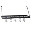 Square Grid Wall Mounted Pot And Pan Organizer Shelf With 15 Hooks - Black