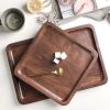 Kitchen Utensils Rectangular Serving Tray Wood Plate Tea Dishes - As pic show - 13x13 cm