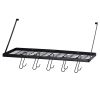 Square Grid Wall Mounted Pot And Pan Organizer Shelf With 15 Hooks - Black