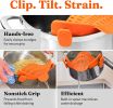 Kitchen Snap N Strain Pot Strainer and Pasta Strainer - Adjustable Silicone Clip On Strainer for Pots, Pans, and Bowls - Gray - orange