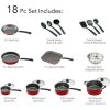 Primaware 18 Piece Non-stick Cookware Set, Steel Gray - Red