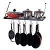 Square Grid Wall Mounted Pot And Pan Organizer Shelf With 15 Hooks - Black