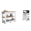 Danville 2 Piece Kitchen Set, Kitchen Island + Kitchen Cart, White / Light Oak - White / Light Oak