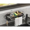 Sponge Holder for Kitchen Sink Adhesive Sponge Caddy Gray Shower Shelf with Hooks - Grey