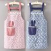 1pc Polyester Cotton Apron, Cute Rabbit Ears Apron, Adjustable Strap And Large Pockets Apron, Kitchen Cooking Baking Bib Apron, Chef Apron - Blue