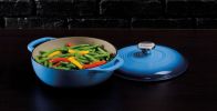 Cast Iron 3 Quart Enameled Dutch Oven - Blue - Enameled Cat Iron