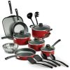 Primaware 18 Piece Non-stick Cookware Set, Steel Gray - Red