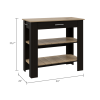 Cala Kitchen Island 40; Two Shelves; One Drawer; Four Legs -Black / Light Oak - as Pic