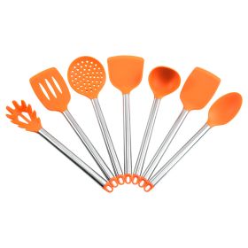 Stainless Steel Silicone 7-piece Kitchen Ware Set Kitchen Silicone Shovel Spoon Suit (Color: Orange)