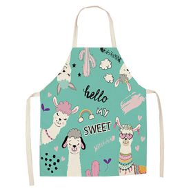 Cartoon Alpaca Cactus Cotton Linen Apron (Option: Style12-45x56cm)