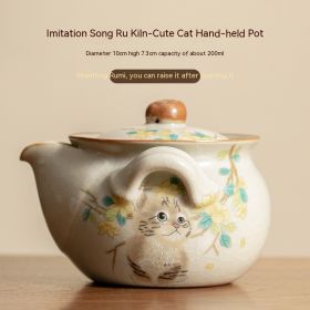 Beige Ru Ware Cute Cat Pot Aquarius Pot (Option: Cute Cat Pot)